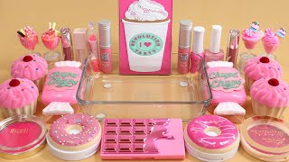 'PinkFood' Mixing'Pink'Eyeshadow,Makeup and glitter Into Slime.★ASMR★Satisfying Slime Video