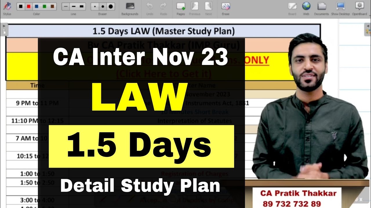 LAW 1.5 Days Strategy CA Inter Nov 23 Law study plan Revision marathon ...