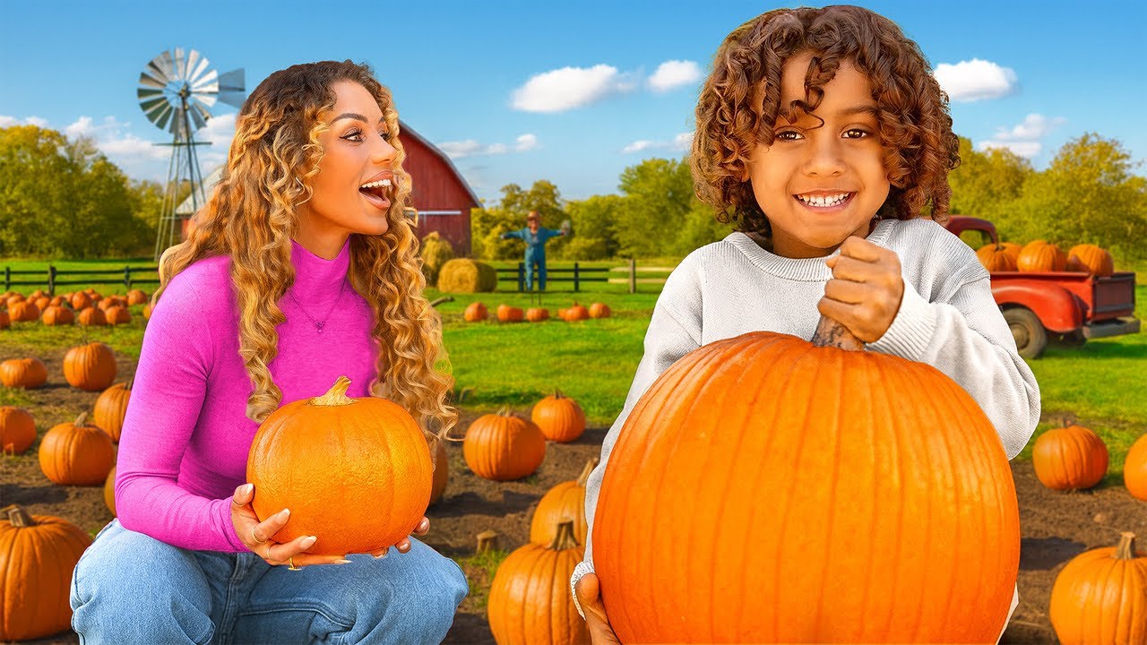Who got the BIGGEST Pumpkin? Mom vs Son Challenge!!!