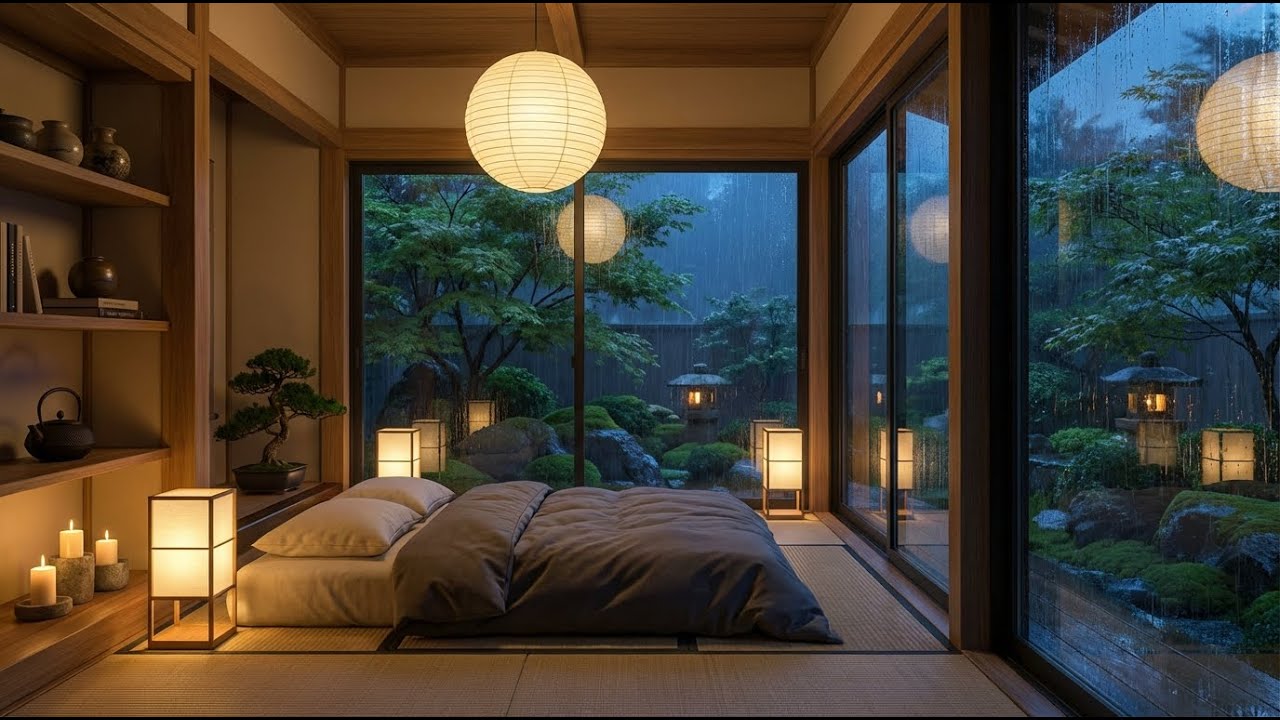 Pure Serene: Rain and Felt Piano in Cozy Japanese Zen Bedroom for Better Sleep and Soul Rest 🎹✨🌙
