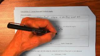 Unit 2-B Notes Day 2 Adjacent Angles and Linear Pairs