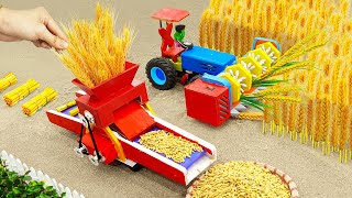 Diy tractor mini Bulldozer Harvesting Wheat | diy Flour Milling & Straw Rolling machine | HP Mini