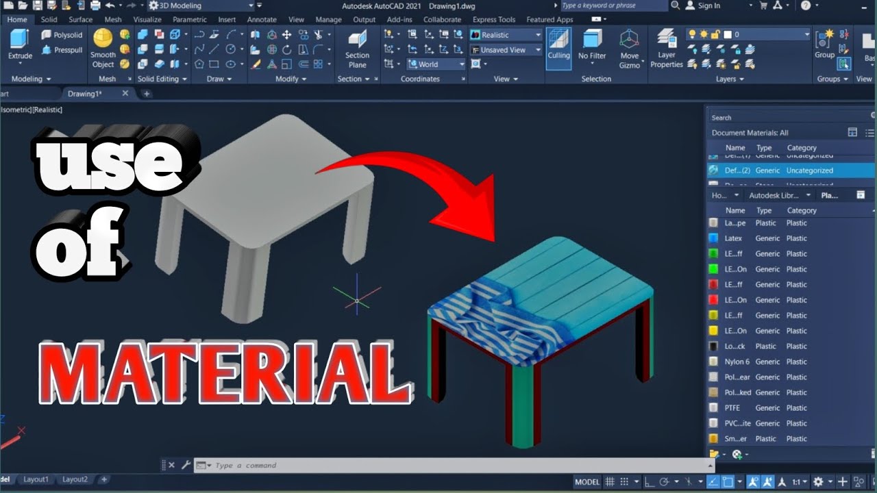 How to use material in autocad 3d modeling. #design - YouTube