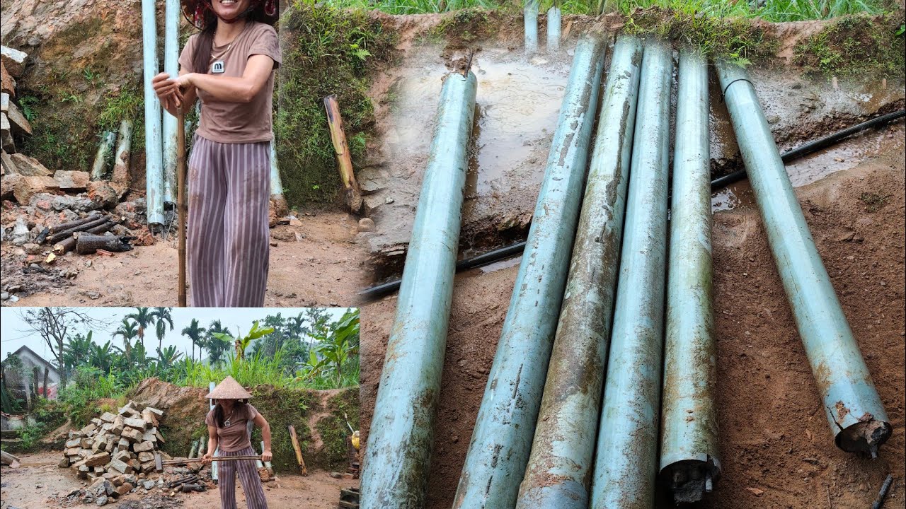 In the rainy aftemoon,we broke concrete posts to set up fence post.