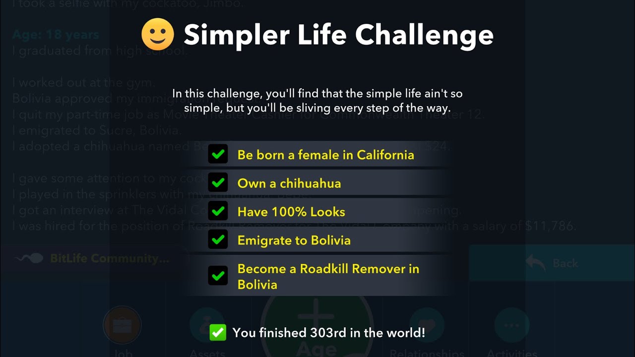 BitLife Simpler Life Challenge