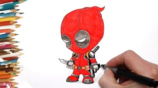 how to draw Deadpool Chibi full body drawing , step by step