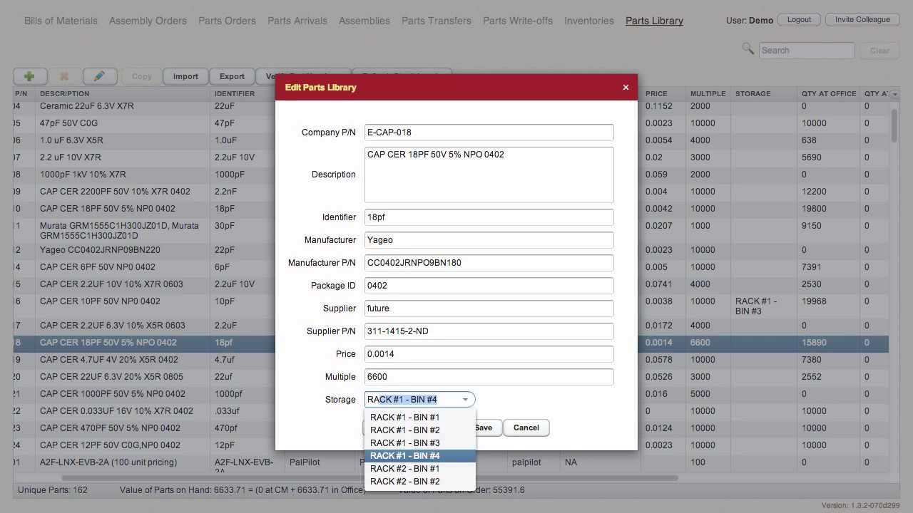 electronic parts inventory and bills of materials house hold inventory