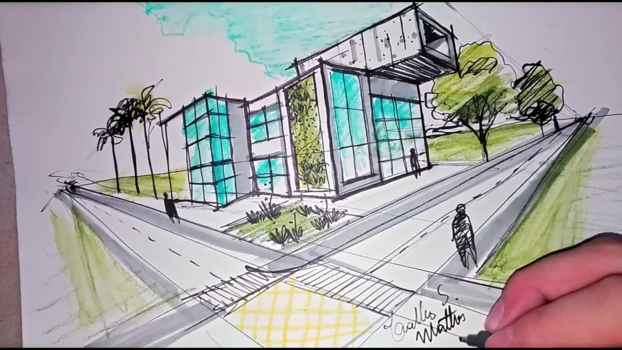 Perspectiva com Dois Pontos de Fuga (Perspective Sketch TimeLapse) by Talles S. Mattos YouTube