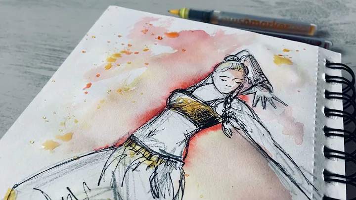 Dancer sketch with watercolor brush markers