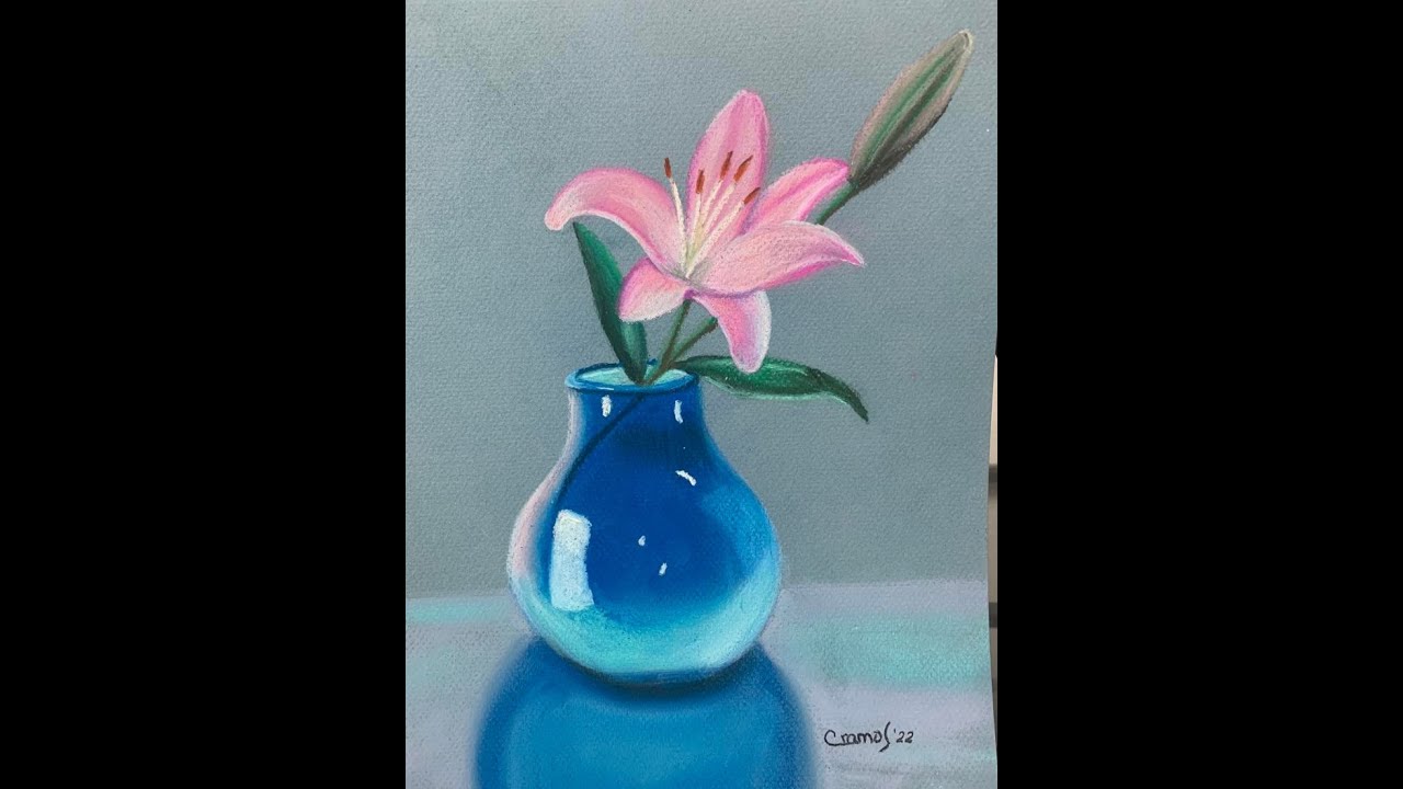 COMO PINTAR LIRIO EN FLORERO USANDO TIZAS PASTEL