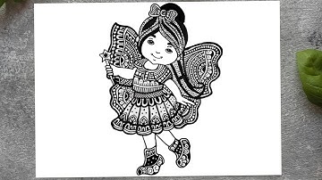 Cute Fairy Mandala Drawing | Easy Girl Drawing Step by Step | Hema Line Art