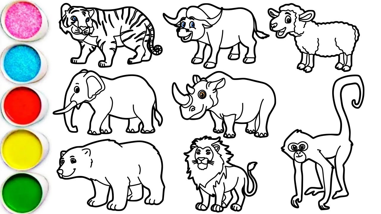 Рисуем удивительных животных за считанные минуты: тигра, буйвола, овцу, слона, носорога, медведя,...