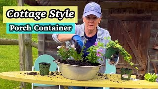 EASY Cottage Style Porch Container // Hybrid Vinca, Ageratum, Shamrock Ivy