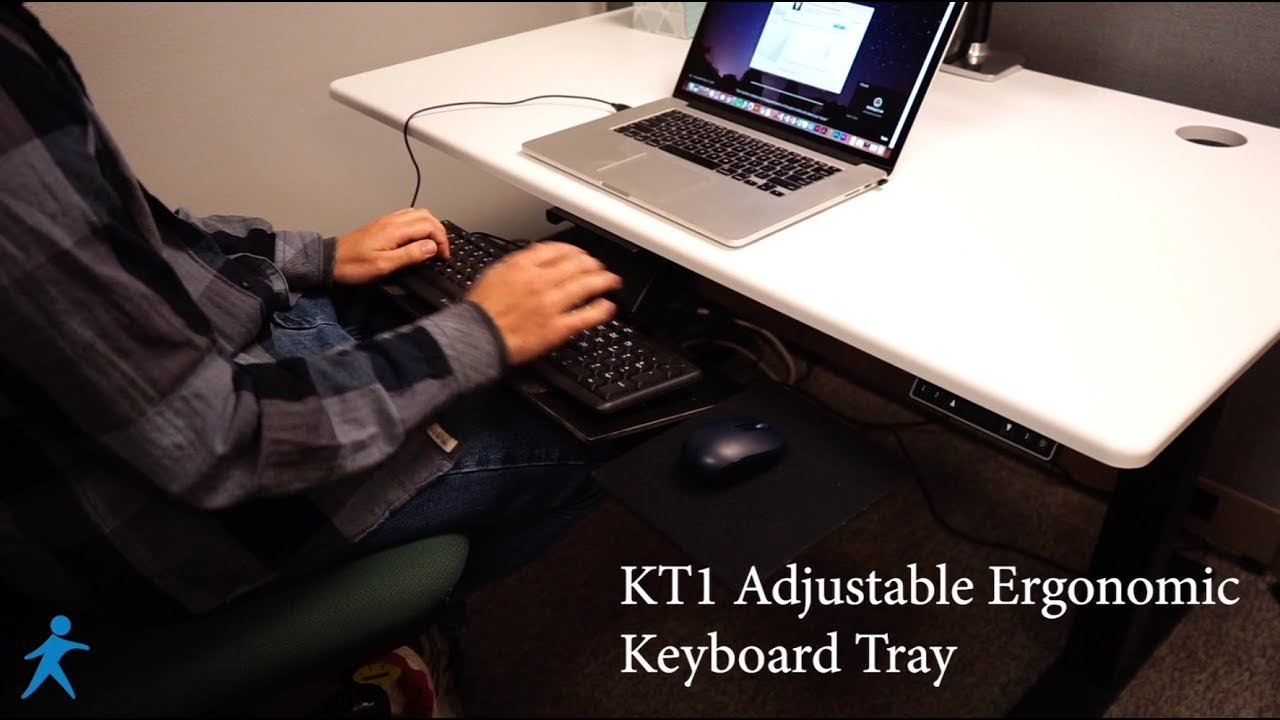 KT1 Ergonomic Under-Desk Computer Keyboard Tray adjustable height angle  negative tilt sliding pull out platform swivels 360 slides office products  furniture desktop accessories with mouse pad black 