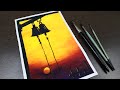 Drawing Easy Sunset Scenery with Poster Colour | How to draw Sunset Scenery with Poster colour