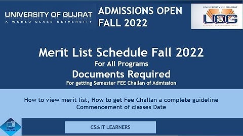UOG Admissions Fall 2022 (University of Gujrat) | Guideline about merit list & required documents