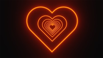 Neon red heart-shaped tunnel on black background. Video Loop | 10 minutes