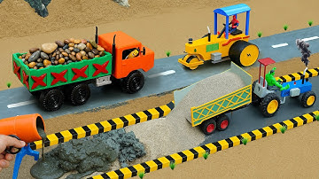 DIY Mini Tractor Road Roller Builds Concrete Road | RC Truck & Concrete Construction