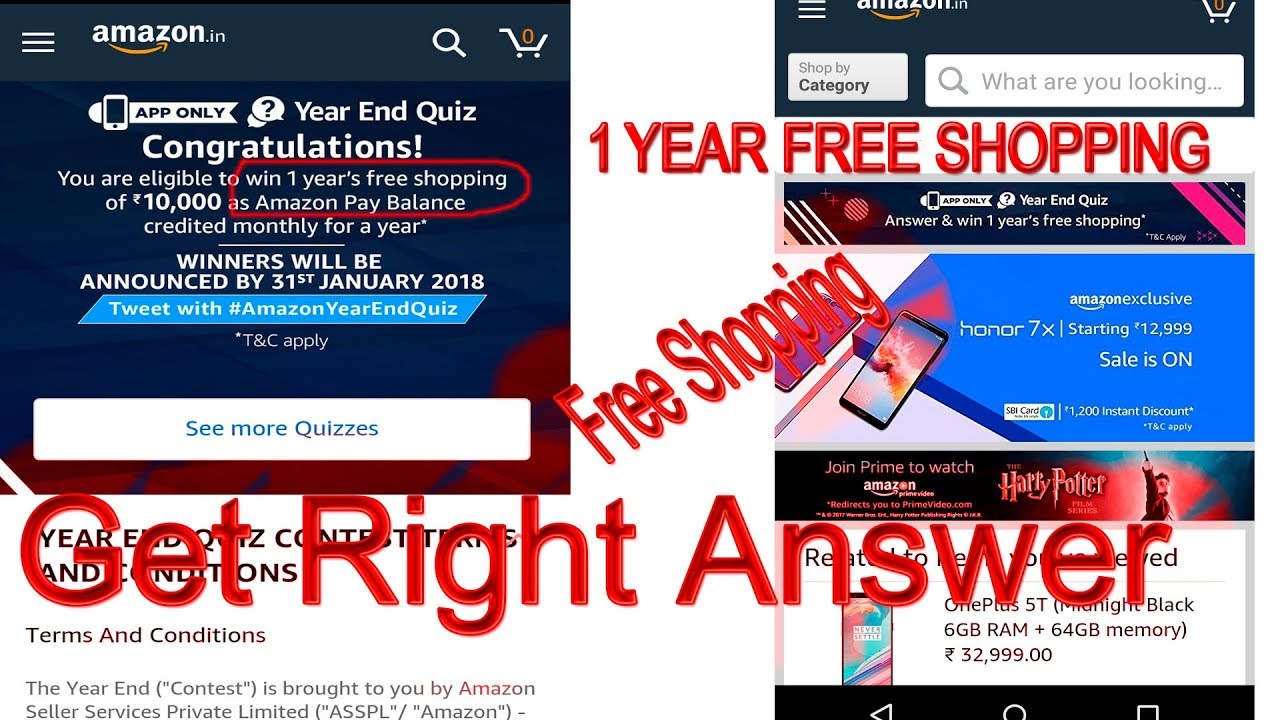 Amazon Year End Quiz All Answer . Win 1 Year's Free Shopping Of Rs
