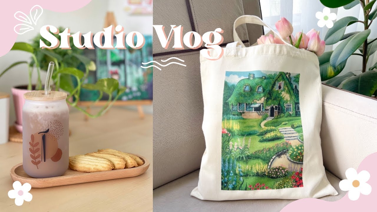 فلوق رسم كيكي لخدمة التوصيل على حقيبة وكوب 🤩🍃| studio vlog