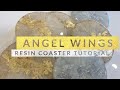Angel Wings- resin coasters. Glitzy, glittery glamorous resin coasters with a feathery wing effect