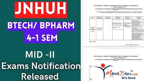 JNTUH BTech BPharm 4-1 Sem Mid 2 Exams Time Table Released - Exam Schedule Dates & Timings