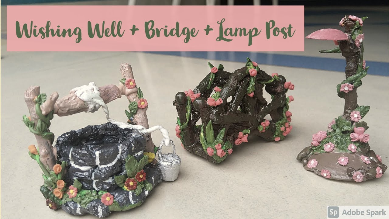 DIY | 3  Easy Miniature Fairy Garden Accessories using Waste Materials | Tiny well, bridge and lamp