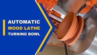 Automatic CNC Wood Lathe Machine Turning Wooden Bowls In Action