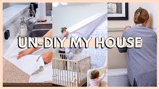 UnDIYing My House | how to remove contact paper counters, renter friendly wallpaper, wall molding