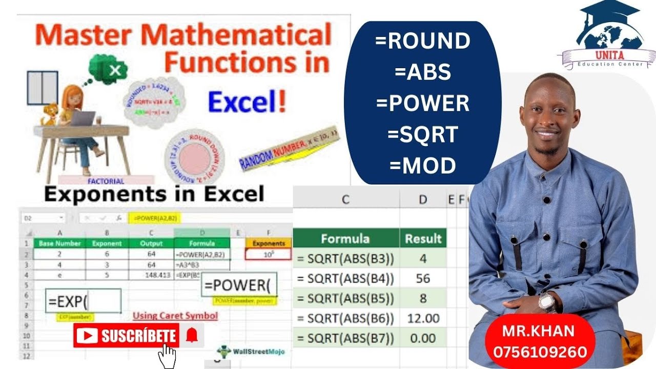 EXCEL MATHEMATICAL FORMULAS | POWER, SQUARE ROOT, ABSOLUTE VALUE, MODULUS, ROUND