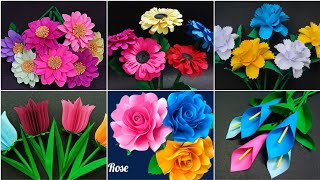 Paper Flowers || 6 different and Beautiful Paper Flower craft ideas for room decoration || DIY