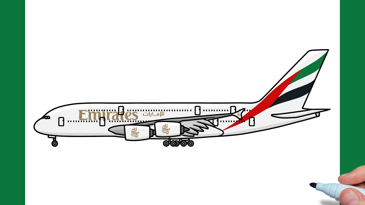 How to draw an Airbus A380 Emirates easy / drawing airbus a380 emirates