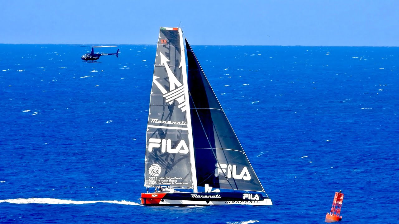 2023 Transpac Finish Maserati Multi 70  Raw Footage Diamond Head Oahu HI Giovanni Soldini 7.6.2023