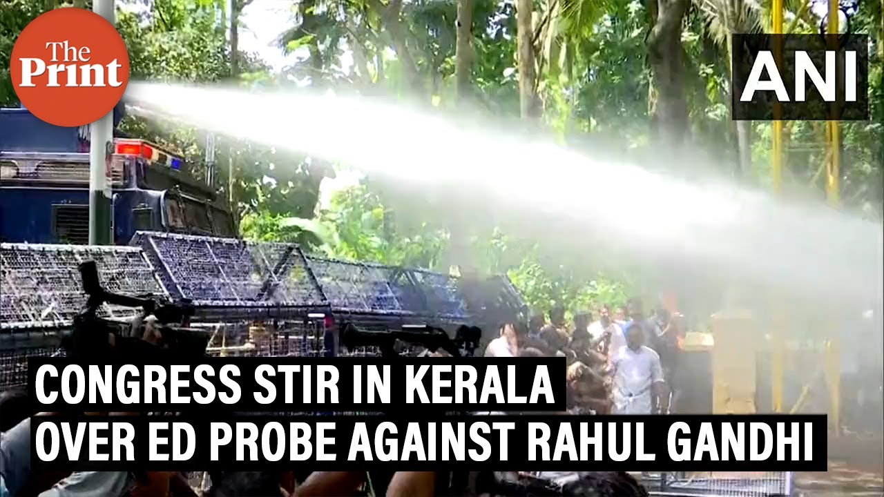 Police use water cannons & tear gas to disperse Congress workers protesting in Thiruvananthapuram