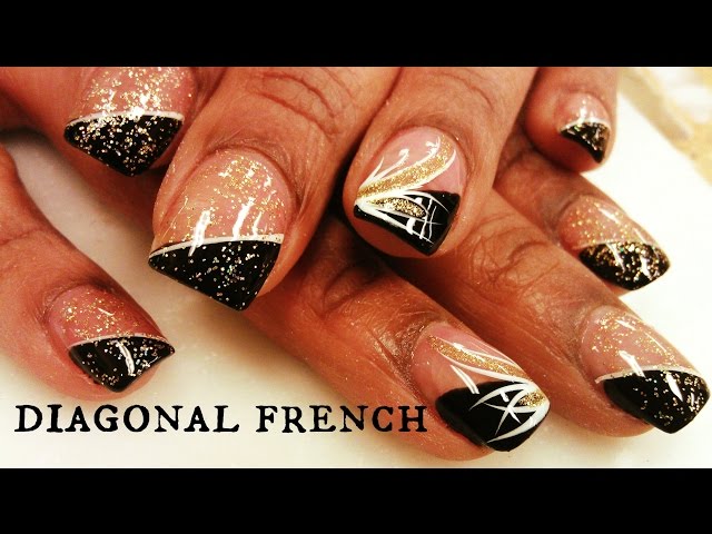 Nail Art Designs: Pink Glitter Diagonal French Tip | Flickr