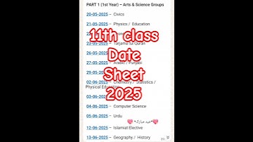 11th class Date Sheet 2025 | 1st year Date sheet 2025 #datesheet2025