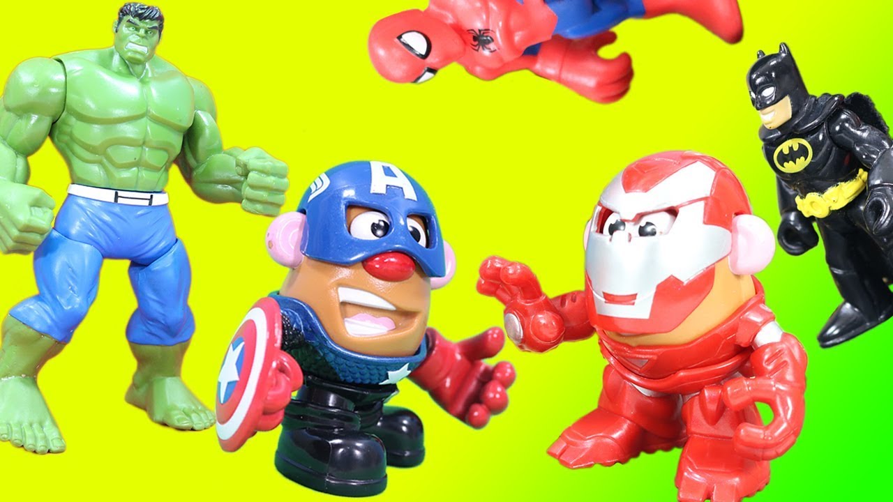 transformers robots in disguise Marvel DC Toys Transform to Potato Head Mixable Mashable Heroes Hulk helps Batman Spider-man!