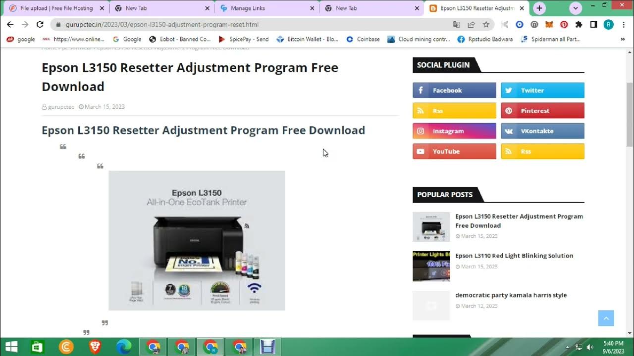 Epson L3150 Resetter Adjustment Program Free Download YouTube