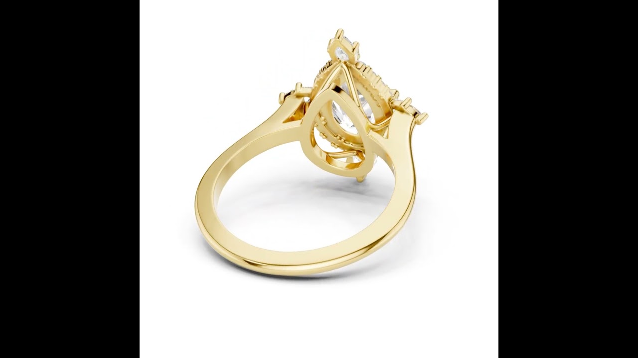 Pear Shaped Diamond Starburst Halo Ring
