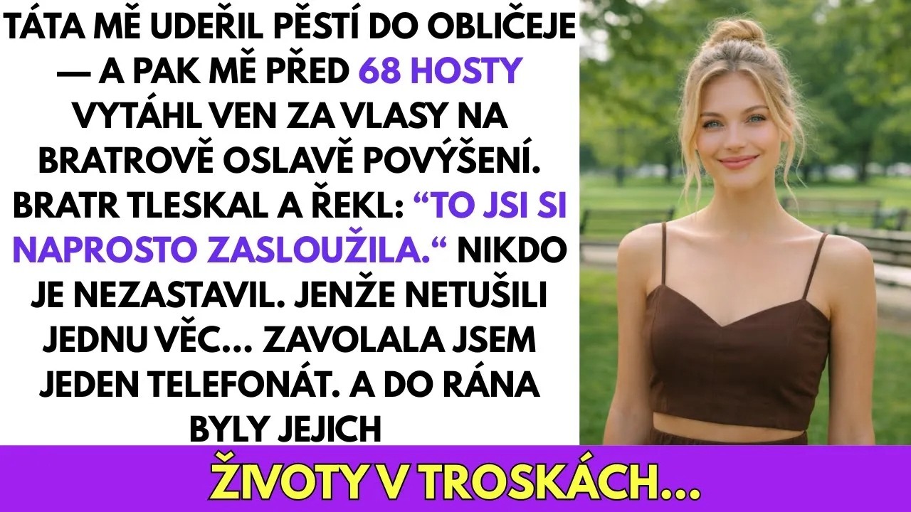 Vešla jsem na oslavu bratrova povýšení s dárkem a falešným úsměvem. Odešla jsem s krví v ústech a vlasy vyrvanými z hlavy – před 68 lidmi. Táta mě uhodil, máma se smála a bratr tleskal se slovy:...