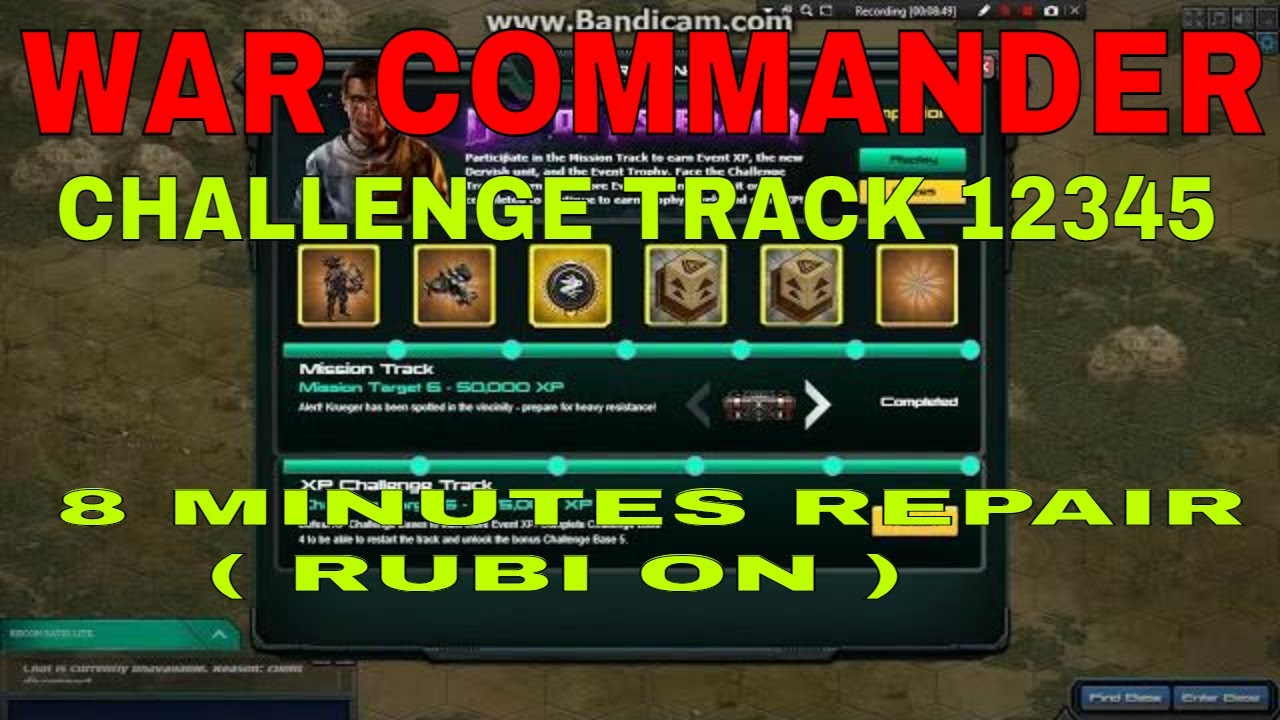 War Commander CHALLENGE TRACK 12345 DONE IN JUST 8MINS LESS REPAIR W/ RUBI ON