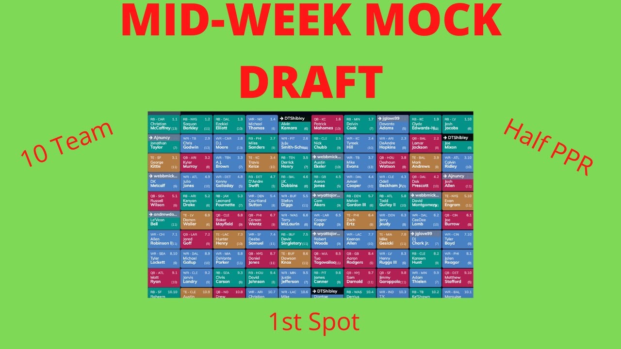 Fantasy Football MOCK DRAFT | 10 Team Half PPR: 1st Spot | EP 024 - YouTube