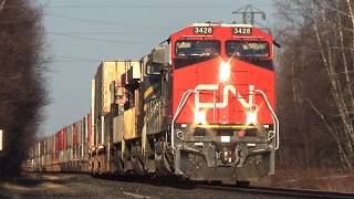 AC44C6M 3428 Leads a Huge Stack Train CN 120 w/DPU pass the West End of Moncton, NB - Friendly Horn