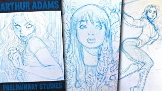 Arthur Adams Preliminary Studies sketchbook preview: blue pencil comic book covers and superheroes Arthur Adams Preliminary Studies sketchbook preview: blue pencil comic book covers and superheroes