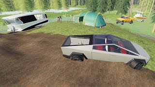 Camping in a Tesla Cybertruck gone bad | Farming Simulator 19 camping and mudding screenshot 5