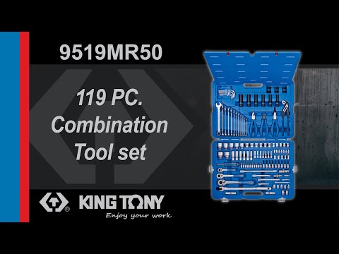Набір інструментів універсальний King Tony 1/4" + 3/8 + 1/2" 119 предметів (9519MR50), видео 1