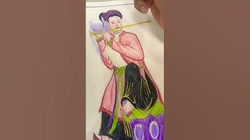 Cô gái thổi sáo tranh dân gian hàng trống