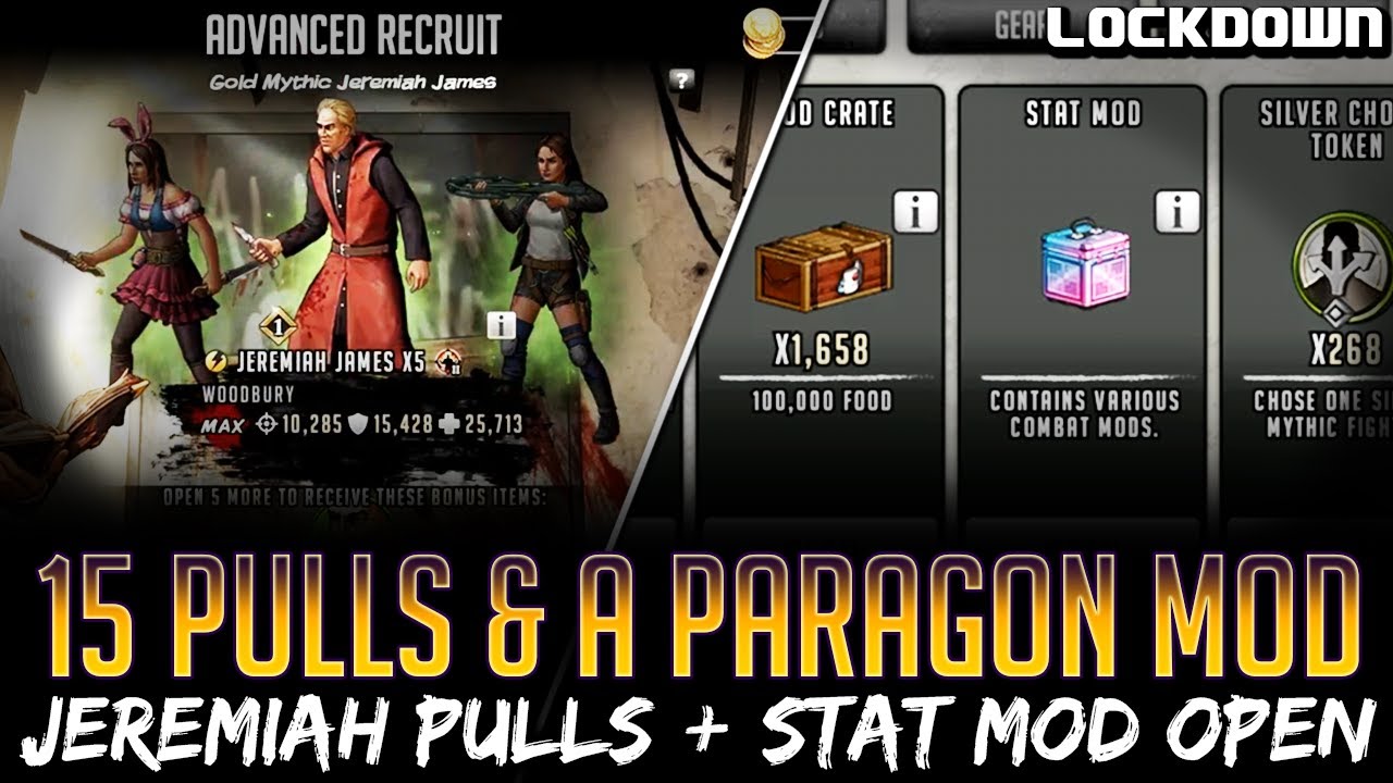 TWD RTS: 15 Pulls & Paragon Mod! Advanced Jeremiah and Stat Mod! The Walking Dead: Road to Survival
