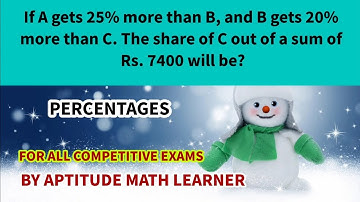 If A gets 25% more than B, and B gets 20% more than C. The share of C out of a sum of Rs. 7400.....