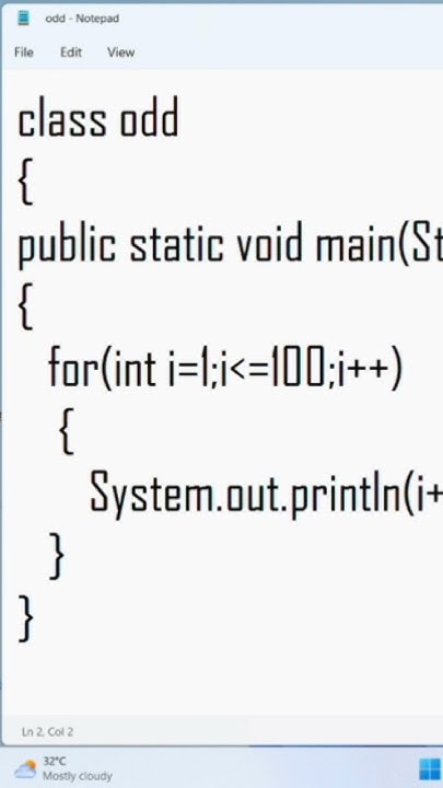 ||write a java program to print 1 to 100 odd numbers||#java # ...
